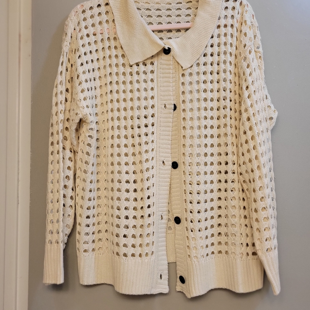 Cream Open-Knit Women's Sweater